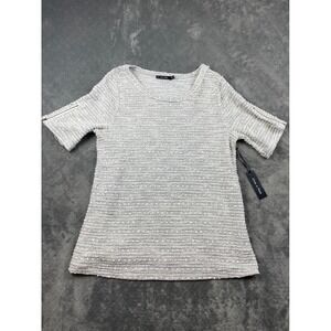 Doe & Rae Grey White Textured Knit Zipper Sleeve Top Mens Medium New 7883T